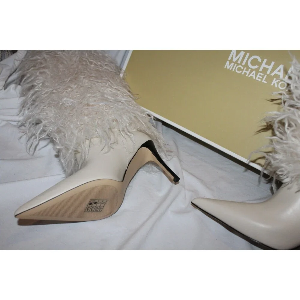Michael Kors Women's Dawn Heeled Tall Fur Boots NEW $385 Natural Sz 7.5